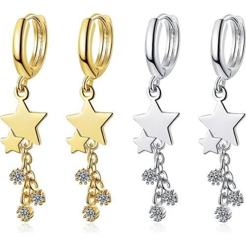 Cute Lovely Long Tassel Drop Earrings Tiny Huggies Pentagram Stars Crystal Charming Dangle Earring Trendy Jewelry For Women