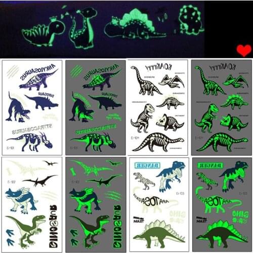 Cute Dinosaur Tattoo Stickers Luminous Child Kid Waterproof Temporary Fake Tattoos Glow Paste on Face Arm Leg for Children Boy