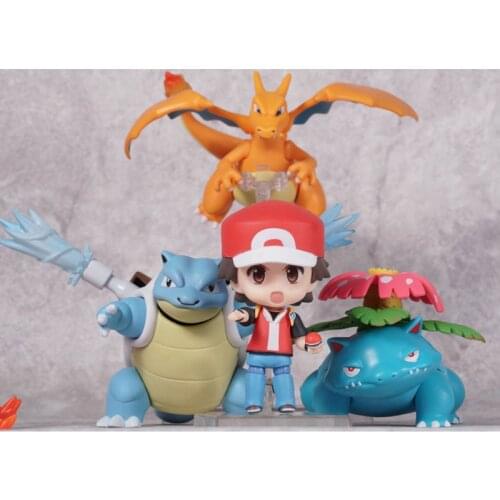 Cartoon Ash Ketchum Charizard Venusaur Blastoise 20th Anniversary Champions Anime Pokemones Action Figure Dolls Toys Collection