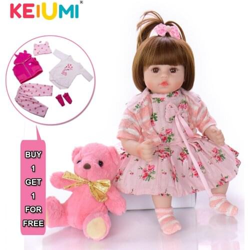 KEIUMI Hot 18 Inch Cute Reborn Baby Dolls Soft Silicone Boneca Reborn Toy Fashion Luxurious Gift Sets For Girl Birthday Surprise