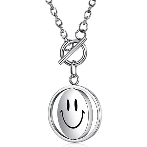 Stainless Steel Happy and Angry Face Pendant Necklace Men Women Rotatable Face Necklaces Jewelry Gift For Him