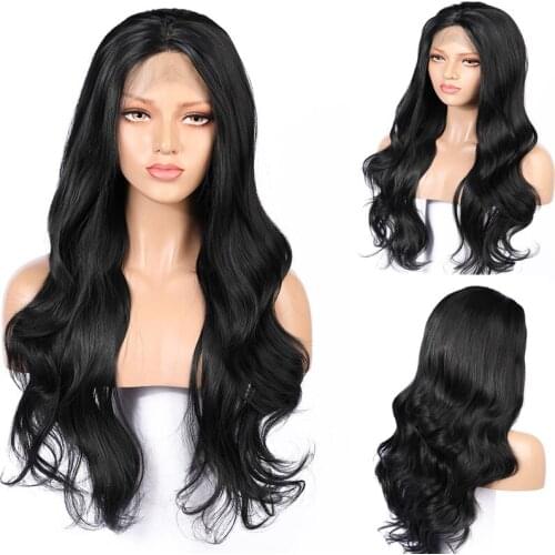 Lace Front Wigs Long Wavy Hair Natural Black Color 1B Mixed Synthetic Wigs for Black Women Heat Resistant Fiber 26 Inch