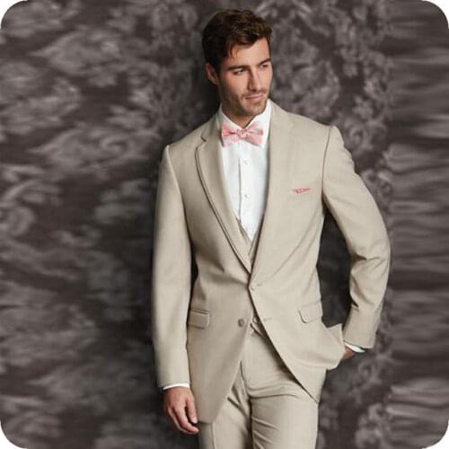 2019 Slim Fit Beige Men Suits For Wedding Bridegroom Groom Costume Evening Party Prom Formal Tuxedo Best Man Blazer Traje Hombre