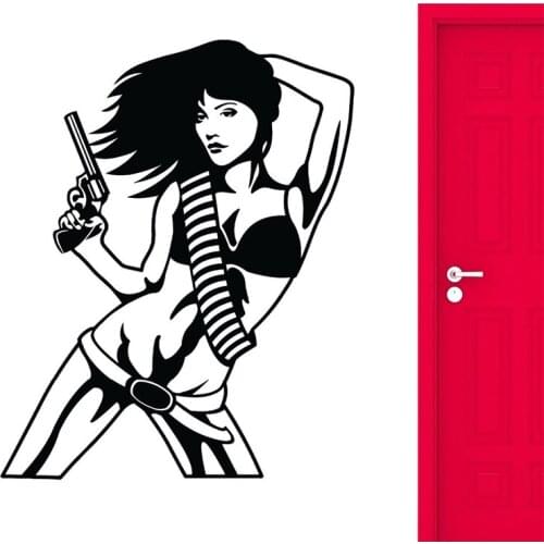 Sexy Girl Wall Decal Woman Gun Mafia Army Vinyl Stickers Art Mural 22x35inch