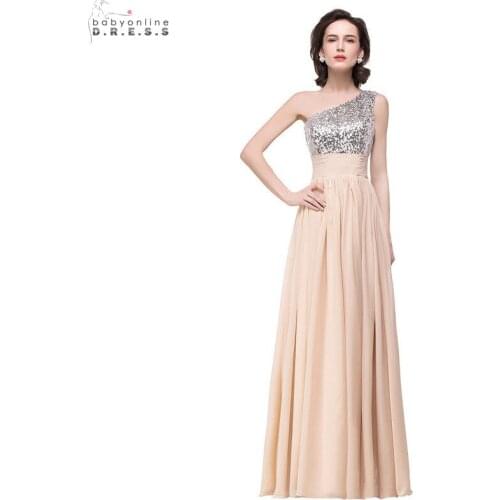 Sexy Champagne Long Evening Dresses One-shoulder Sequined Robe De Soiree Mint Green A-line Evening Party Dresses Abendkleider