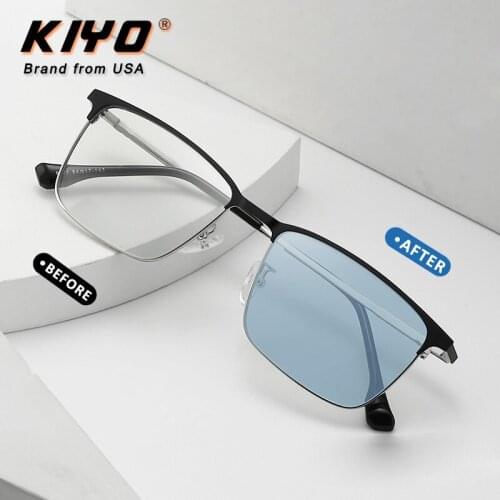 KIYO Brand 2021 New Women Men Square Photochromic Anti-Blue Light Sunglasses Metal Fashion Sun Glasses UV400 Sport Eyewear 9681