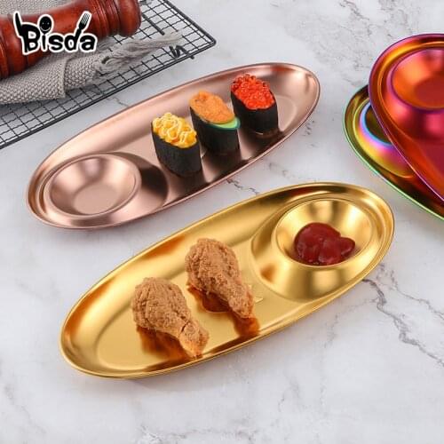 1/2Pcs Stainless Steel Snack Plates Sushi Sauce Dish Oval Dessert Plate Cake Tray Fries Fried Plate Kitchen Tools
