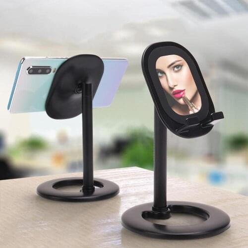 Universal Desktop Cell Phone Holder with Cosmetic Mirror for 4.5"-8" Phone and Tablet