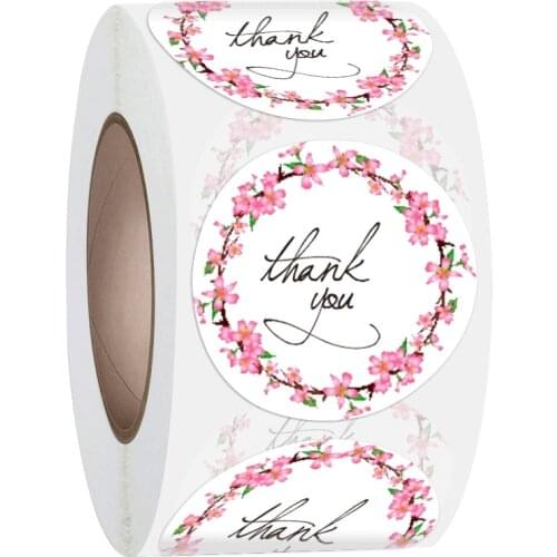 50-500pcs/roll Floral Thank You Sticker Sealing Sticker Baking Envelope Gift Wedding Sticker Thank you for ordering the sealing
