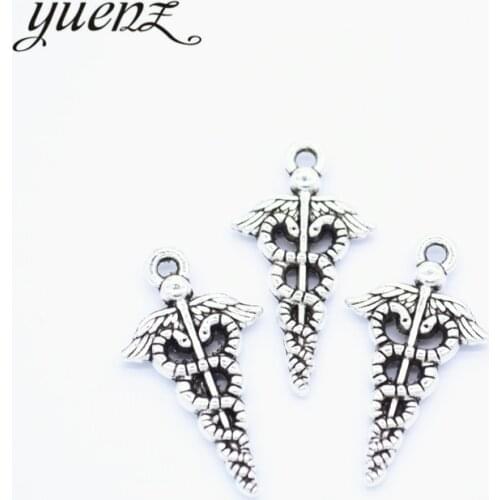 YuenZ 15pcs Antique Silver color Snake stick International Medical Mark Charms Metal Pendants Jewelry Making Accessories J421