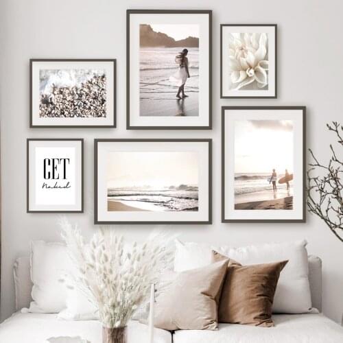 Sunset Beach Girl Surfboard Dahlia Quote Wall Art Canvas Painting Nordic Posters And Prints Wall Pictures For Living Room Decor