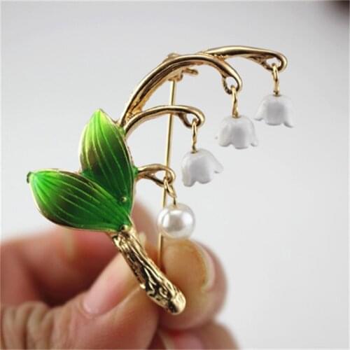Cute Green Enamel brooch Lily of the valley Enamel Pin Gife for women accessories Chirstmas Gift