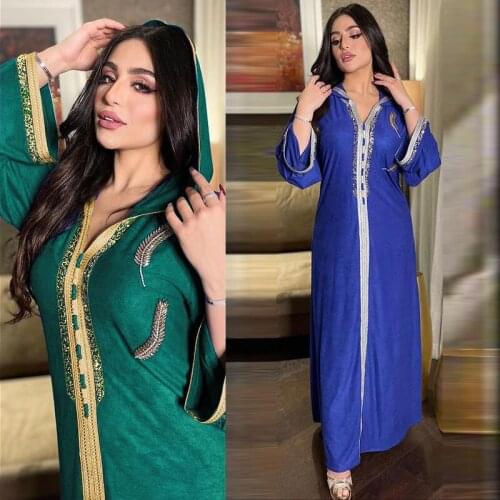 Middle Eastern National Style Ladies With Cap Robe KAFTAN Hot Drill Muslim Ramadan 2021 New Fashion Womens Long-Sleeved Robes
