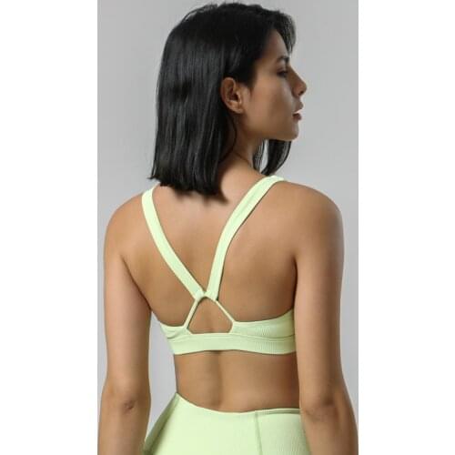 Women Sports Underwear Ribbed Fabric High Elastic Yoga Bra Sexy Back Lacing Fitness Gym Crop Top Workout Running Bra