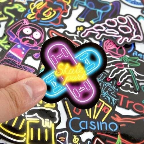 10/50PC Sins Japan Harajuku Purple Neon Light Sticker Cool Graffiti Wall Decoration Waterproof Trolley Case Water Cup Laptop Toy