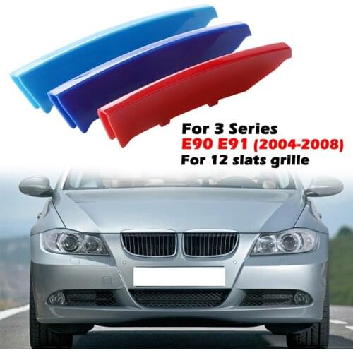 12 Slats Kidney Front Grill Grille Decal Stripe Cover Clip Trim Fit For BMW 3 Series E90 E91 2004-2008 M-Sport Decorative Parts