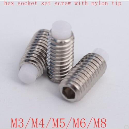 20pcs/lot m3 m4 m5 m6 m8 m10 hex socket set screw with nylon tip