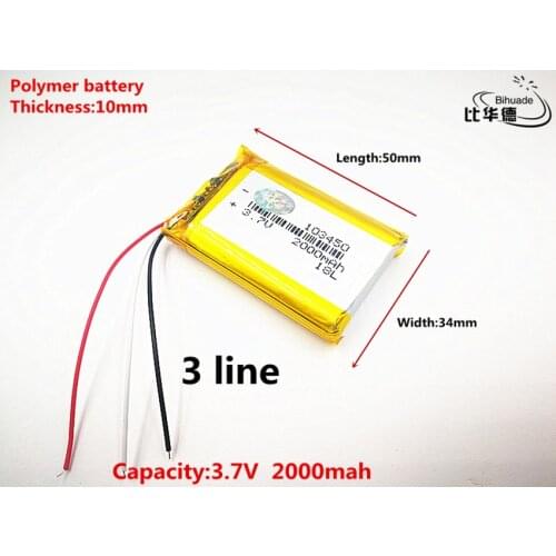 3 line Good Qulity 3.7V,2000mAH,103450 Polymer lithium ion / Li-ion battery for TOY,POWER BANK,GPS,mp3,mp4
