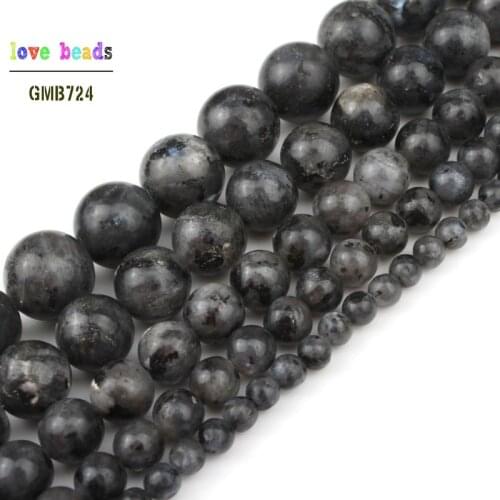 4/6/8/10/12mm Natural Stone Black Larvikite Labradorite Round Stone Spacer Beads 15" Strand For Jewelry Making DIY Bracelet