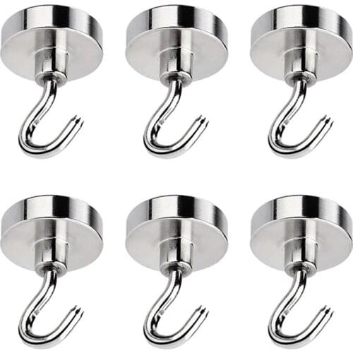 6pcs/lot Steel Magnetic Hooks Powerful Hook Magnet Holder Suction Wall Hooks Holder Support Hardware Magnetic Holder #20