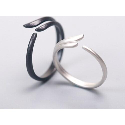 925 Sterling Silver Black and White Wings Love Ring Resizable Lovers' Ring Couple Ring Boyfrid Girlfriend Gift