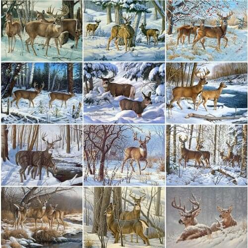 EverShine Diamond Embroidery Animal Cross Stitch Kit Diamond Painting 5D Winter Full Drill Deer DIY Rhinestones Art Wall Decorrt