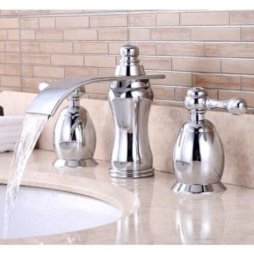 FREE SHIP Deck mounted Bathroom 3 pcs 8 " widespread Lavatory waterfall Sink faucet mixer tap chrome clour Crystal faucet New