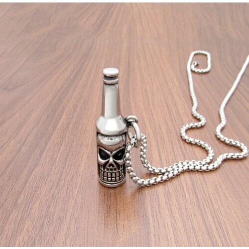 Free Shipping Punk 316L Stainless Steel Silver Color Black Skull Bones Head Bottle Opener Biker Motor Pendant Jewelry