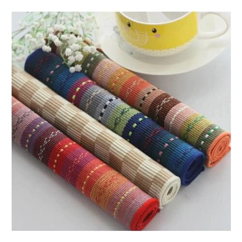 Free Shipping Colorful fashion pure stripe placemat table mat fabric western pad coasters disc pads dining table mat Pure cotton
