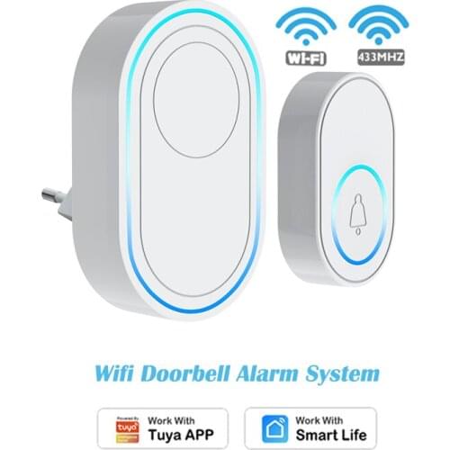 Wireless Wifi Doorbell Alarm System Smart Strobe Siren 58 Sound Light Siren Compatible with Tuya APP 433MHz Wireless Detectors