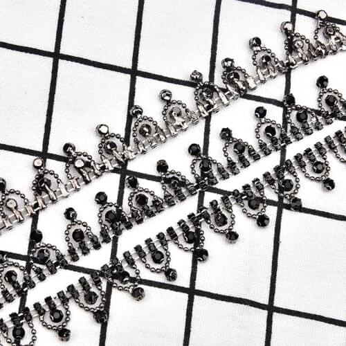 1 Meter Elegant Black Rhinestone Beaded Cup Chain Crystal Claw Chains Trimming Tassel DIY Clothing Accessories