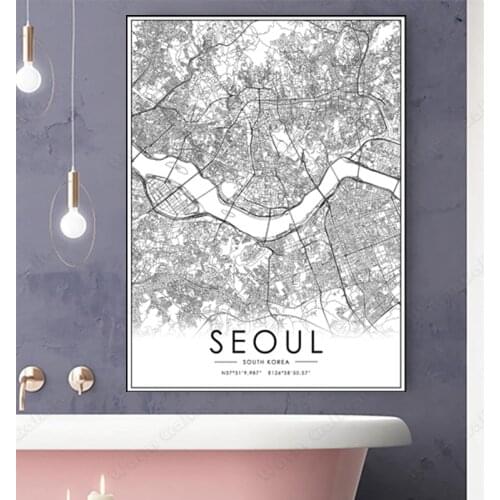 Black and White South Korea City Map The Seoul City Map Poster HD Print Wall Art Canvas Nordic Landscape Painting for Home Decor