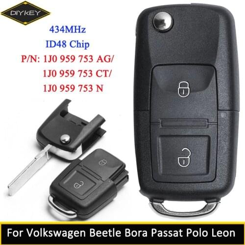 DIYKEY for VW Golf 4 5 Passat B5 B6 Polo 434MHz ID48 Chip 1J0 959 753 AG/ 1J0 959 753 CT/ 1J0 959 753 N Remote Key Fob 2 Button