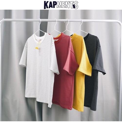 KAPMENTS Men Striped Colorful Harajuku Graphic T Shirts 2021 Mens Summer Japanese Streetwear Hip Hop T-shirts Male Vintage Tees
