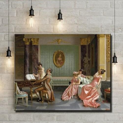 Classical court figure girl gentleman piano playing oil painting canvas printings printed on canvas wall art decoration picture