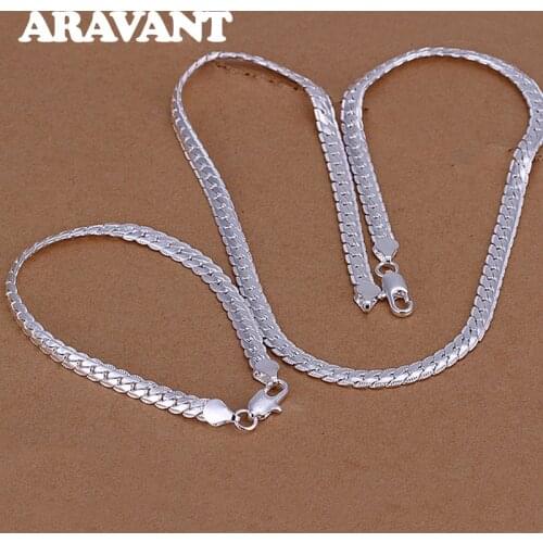 Jewelry Sets For Women 925 Silver Sideways Necklace Bracelet High Quality Silver Jewelry Set
