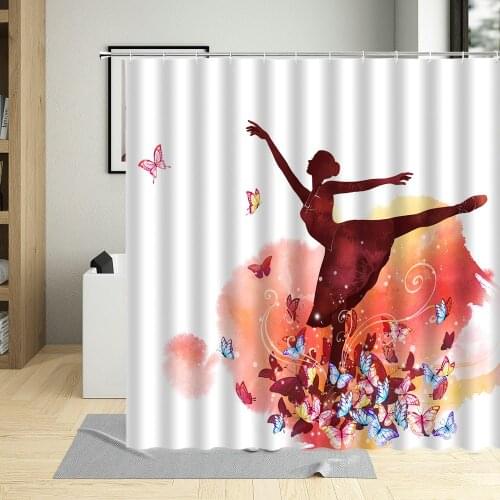 Creative Butterfly Girls Shower Curtain 3D Ballet Cartoon Flower Colorful Butterflies Bathroom Decor Home Decoration Curtains