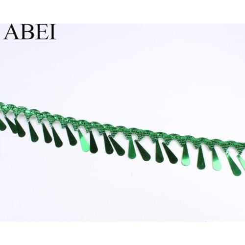 2yards 5cm Christmas Green Sequins Fringe Tassel Lace Ribbon Latin Dance Wedding Dress Decoration Sewing Fabric Accessories