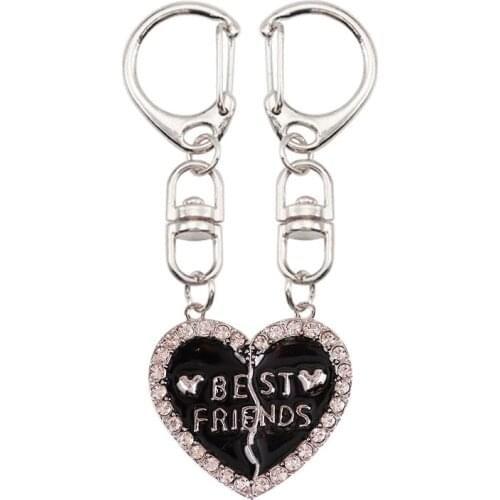 Fashion Men And Women Keychain 2 Piece Set BFF Key Ring Heart-shaped Jewelry 2021 Best Friend Creative Letter Pendant Gift Hot