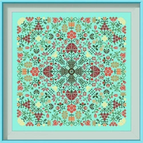 Flower pattern B cross stitch kit Dreampattern 18ct 14ct 11ct bright green canvas embroidery DIY needlework wall decor