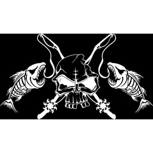 Fishing Skull Skeleton Fish Rod Reel Hook Car Sticker Truck Window Vinyl Decal Sticker Waterproof Window Windshield Accessories