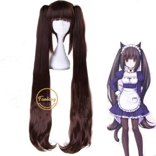 NEKOPARA Chocolat Vanilla Cosplay Wig Dark Brown Straight Heat Resistant Synthetic Wig Cosplay Hair Women+Free Wig Cap