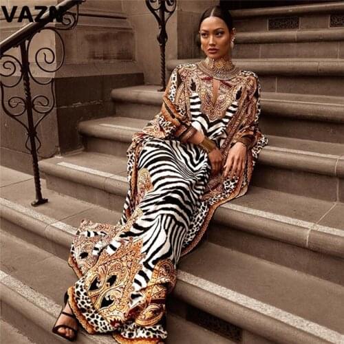 VAZN 2020 New Special Vintage Sexy Club Chiffon Dress Turtleneck Full Batwing Sleeve Women Nature Straight Maxi Dress