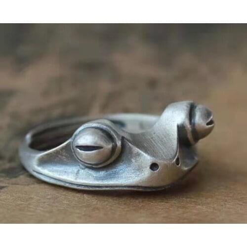 2021 New Closed Eye Frog Ring Plain Silver Ring Women Personality Retro Frog Prince Ring Opening Adjustable Jewelry Gift