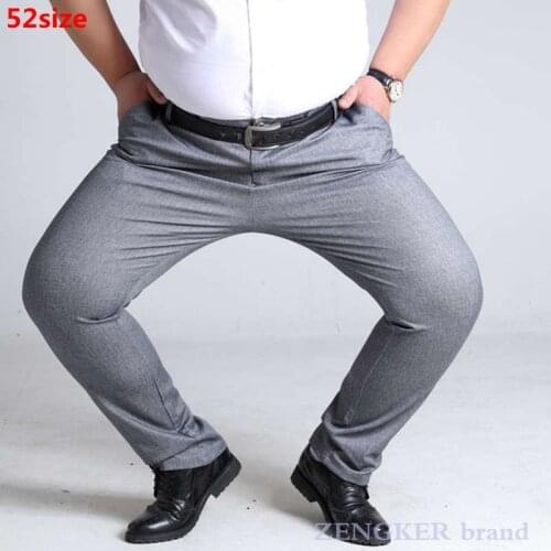New spring thin middle-aged mens wear plus size business mens casual pants high-waist straight-leg pants 44 46 48 50 52