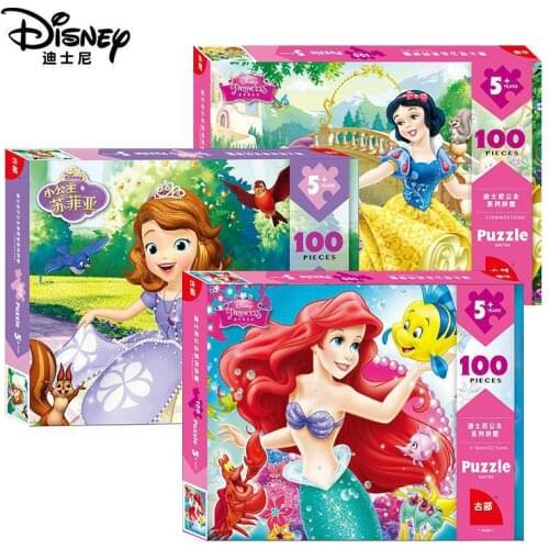 Disney Frozen Princess Mermaid Puzzle 100 Piece Boxed Cartoon Mickey Jigsaw Early Educational Montessori Toys For Childrens