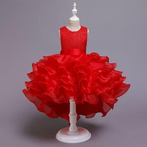 Princess Dress Sleeveless Mesh Solid Red Princess Costume Baby Girl Dresses Children Clothes for 10 11 12 13 Years Old