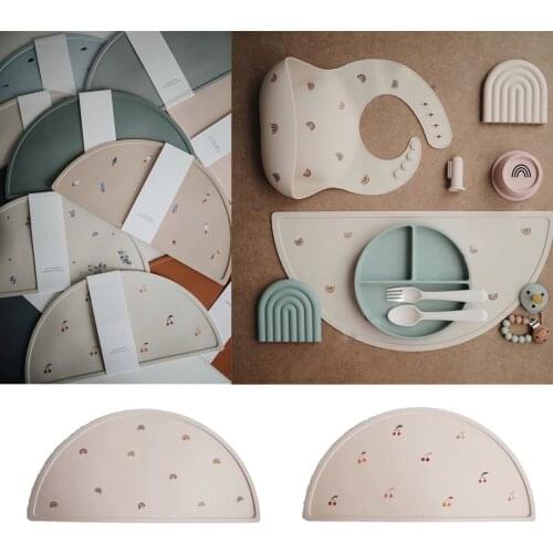 Semicircle Placemat Kids Plate Mat Food Grade Silicone Table Pad Rainbow Waterproof heat insulation Kitchen gadget Easy Cleaning