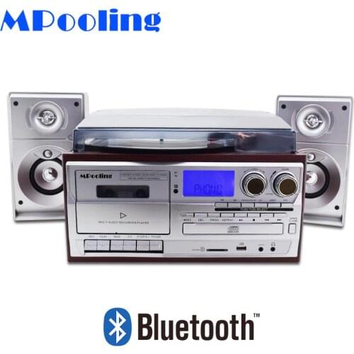 MPooling USB Turntable LP Vinyl Record Player Cassette Recorder CD Player 4.1 Bluetooth AM/FM Radio Aux-in RCA Line-out
