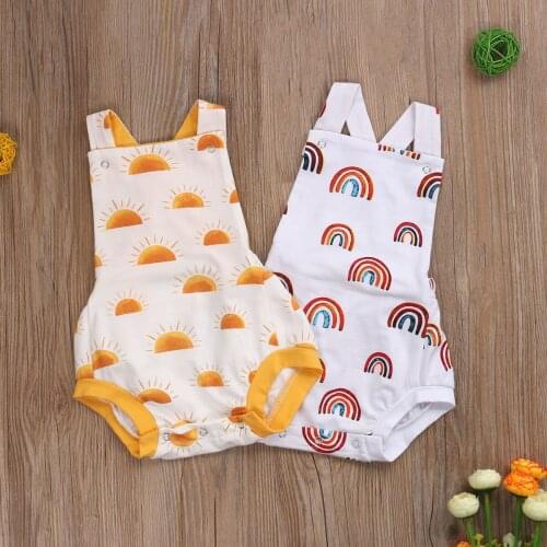 Pudcoco Newborn Baby Boy Bodysuit Infant Rainbow Sun Print Babygrow 2020 New Summer Sleeveless Outfits
